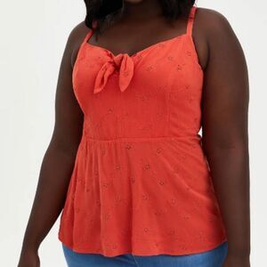 Torrid Coral Eyelet Crinkle Gauze Peplum Tank Top Size 1X